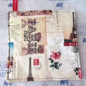 potholder French country Eiffel tower l’arc Paris France travel postcards trivet